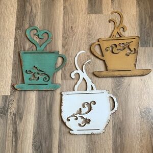 Home Wall Decor Metal Coffee Cups Kitchen Decor